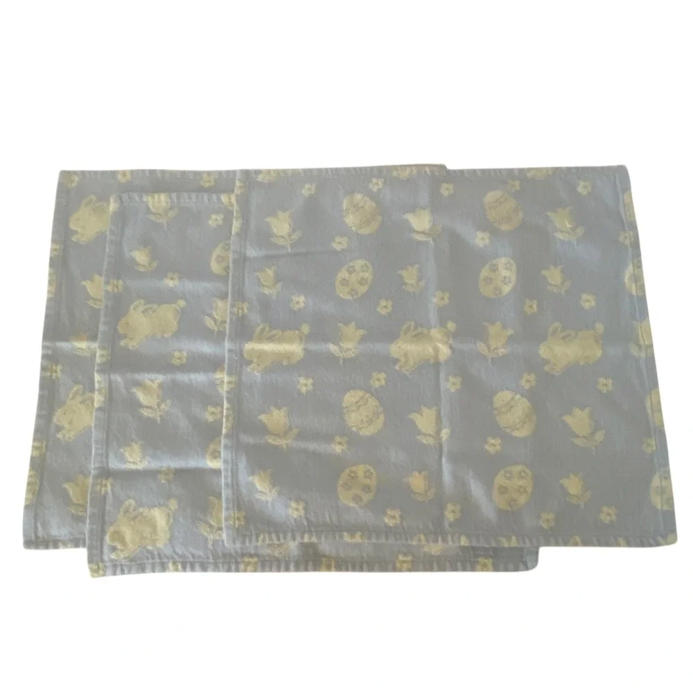 Easter Bunny Floral Tapestry Cloth Napkins Blue Yellow Spring‎ Table Decor